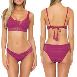 Becca Bikini Color Play Adela Crochet Small Top Bottoms Pomegranate Pink New NWT